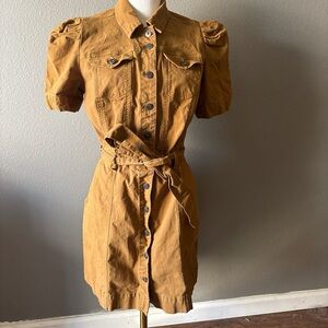 Denim Dress Utility Dress Mustard Brown Puff Sleeve Chelsea & Violet - size 12